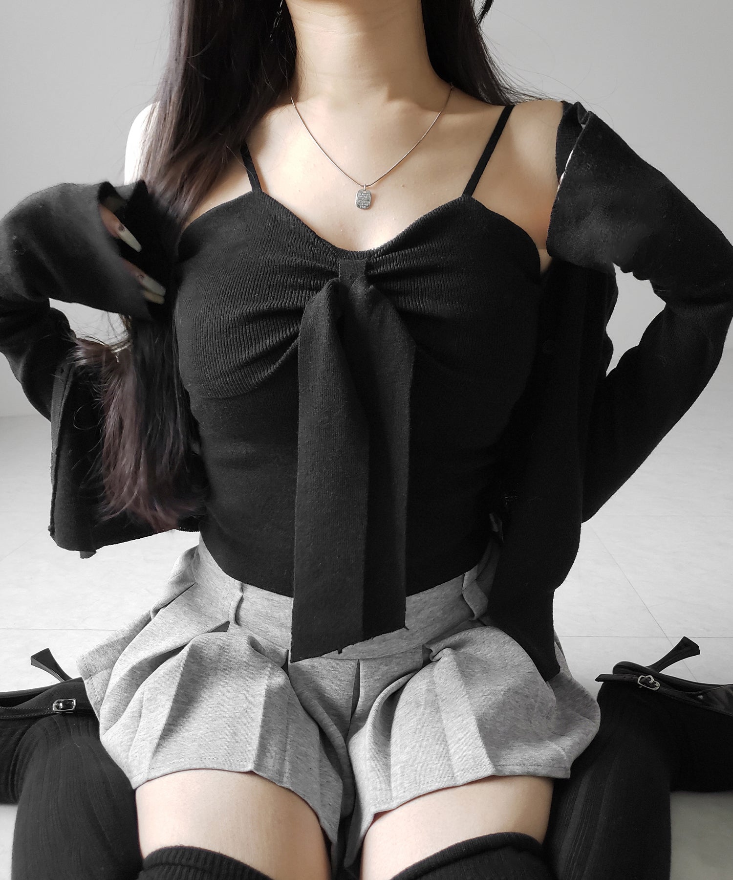 【 2点セット 】リボンニットキャミソール + カーディガンセット /ribbon knit camisole + cardigan SET