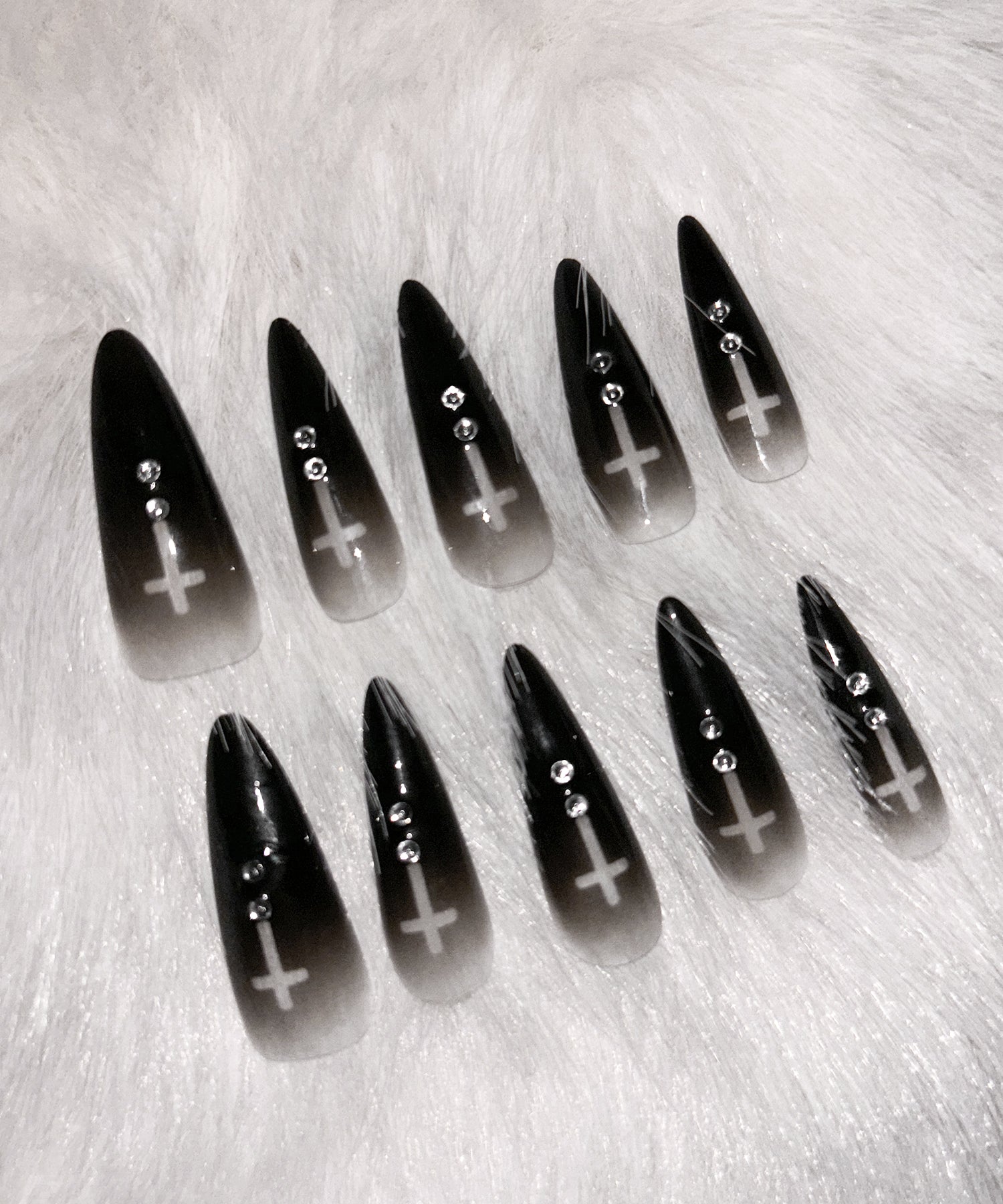 グラデーションシアークロスポイントロングネイルチップ / gradation sheer cross point long nail tips