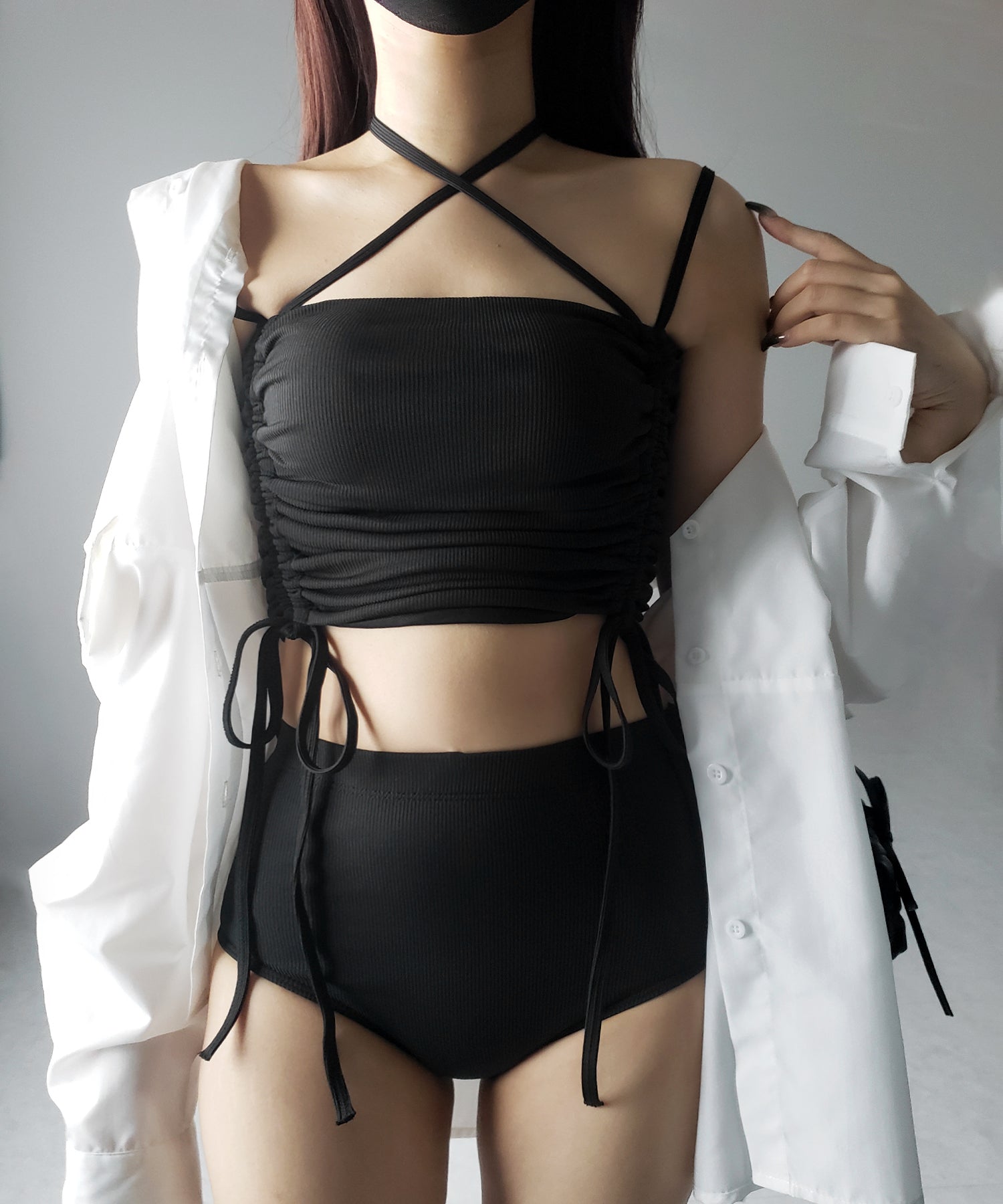 【 レディース水着/2点セット 】2WAY クロスストラップシャーリングリボンセパレートビキニ / cross strap shirring ribbon separate bikini