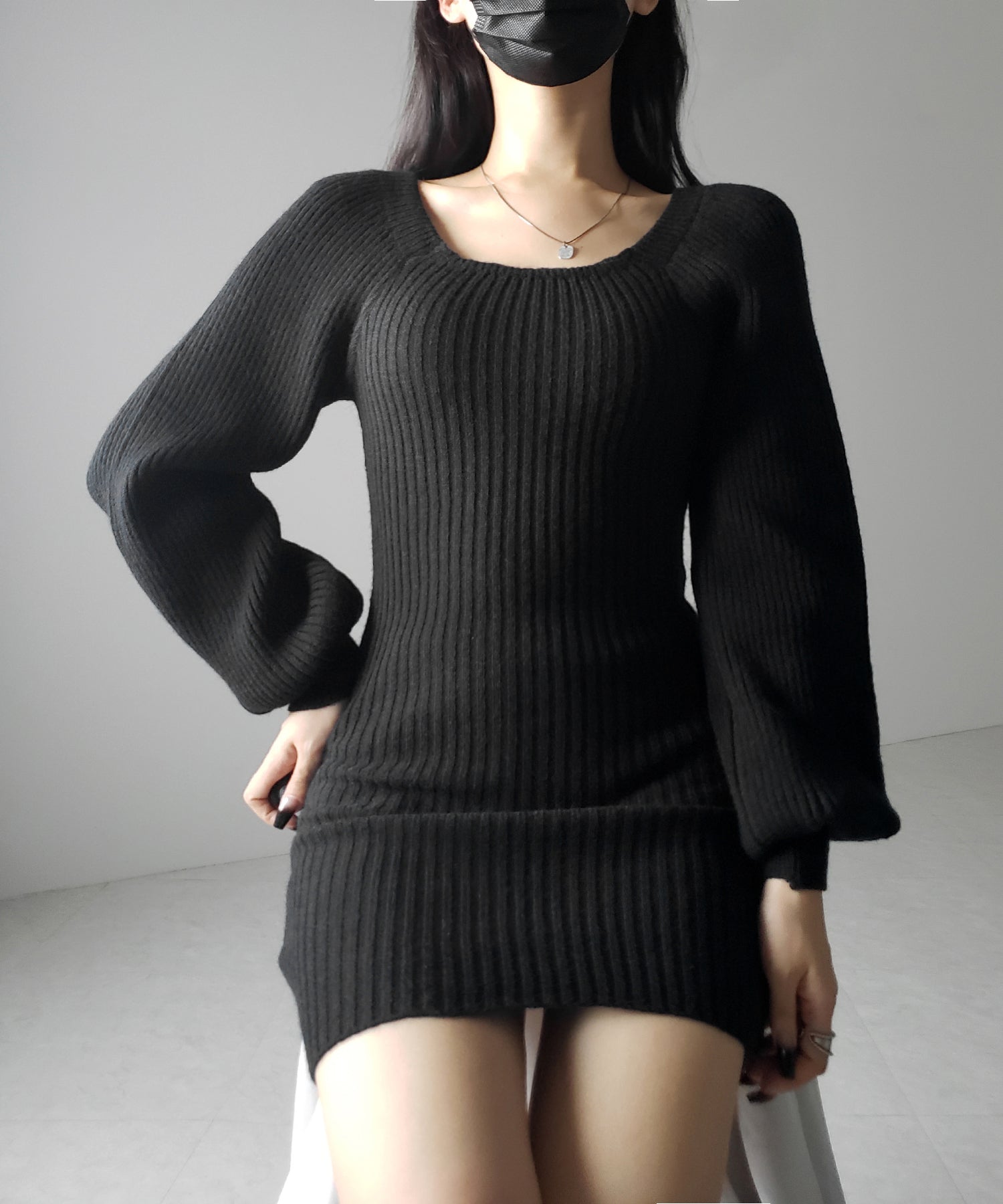 【 2color 】スクエアネックリブニットミニワンピース / square neck rib knit mini one piece