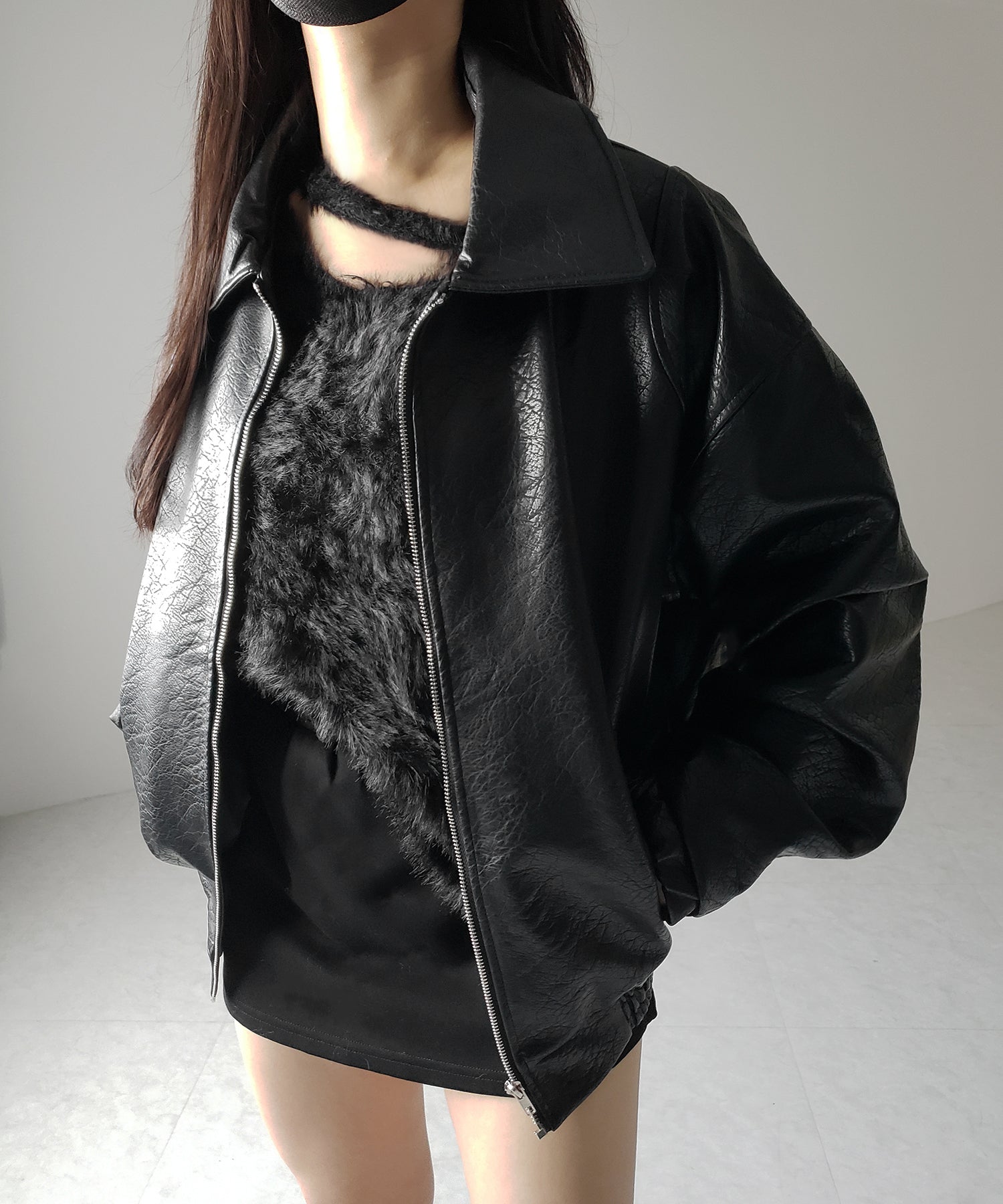 ナナメストラップカットアウトシャギーニット / naname strap cutout shaggy knit