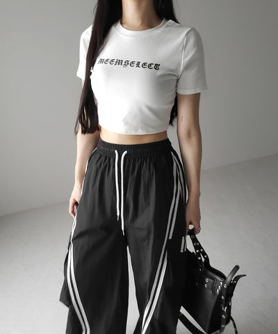 【 裾絞り可能2WAY 】サイドラインナイロンタックカーゴワイドパンツ / side line nylon tuck cargo wide pants