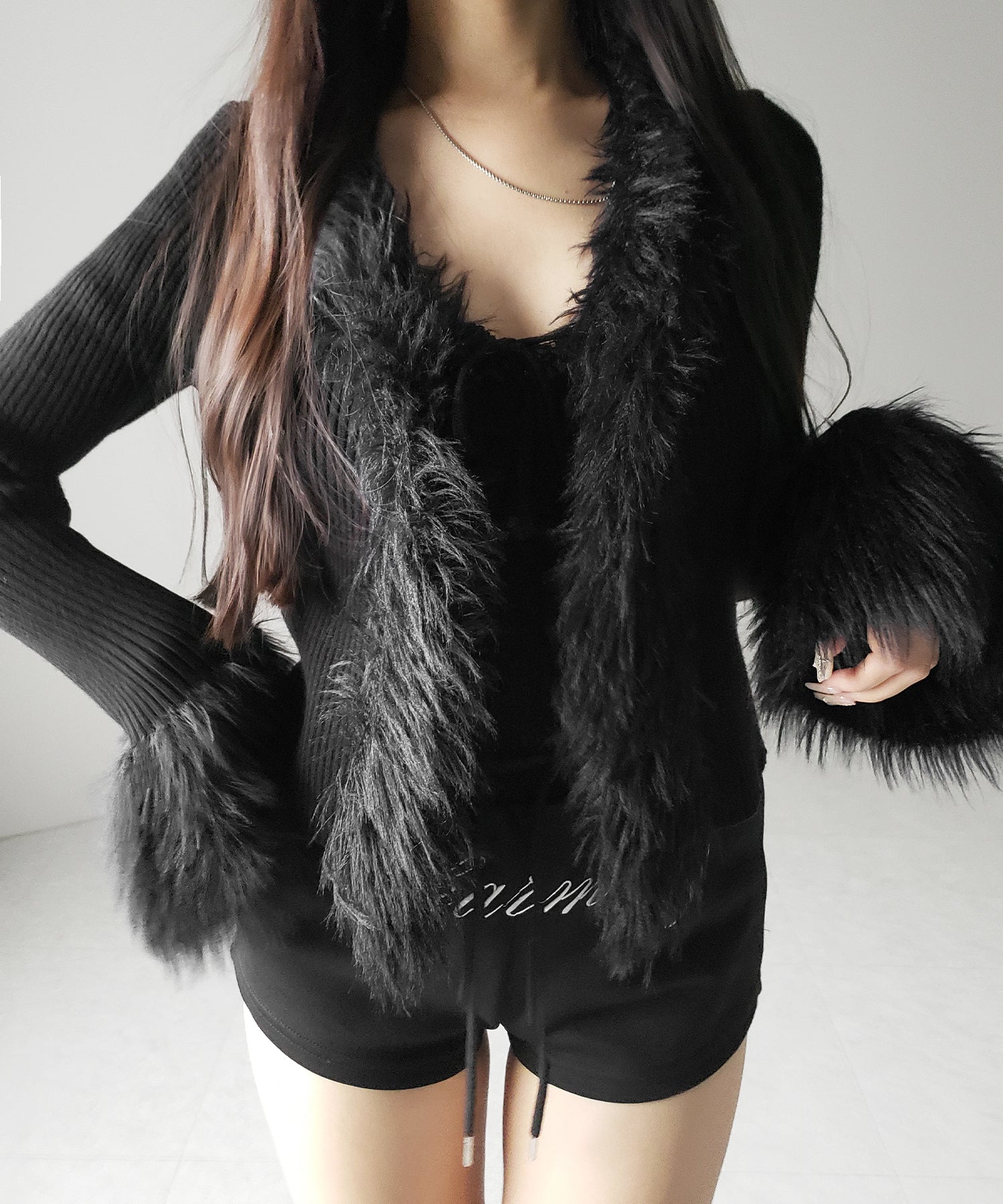 シャギーファードッキングリブニットカーディガン / shaggy fur docking rib knit cardigan