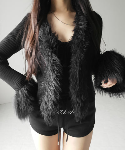シャギーファードッキングリブニットカーディガン / shaggy fur docking rib knit cardigan