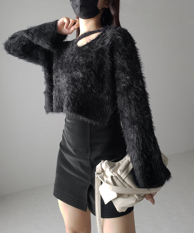 カットアウトショートシャギーニット