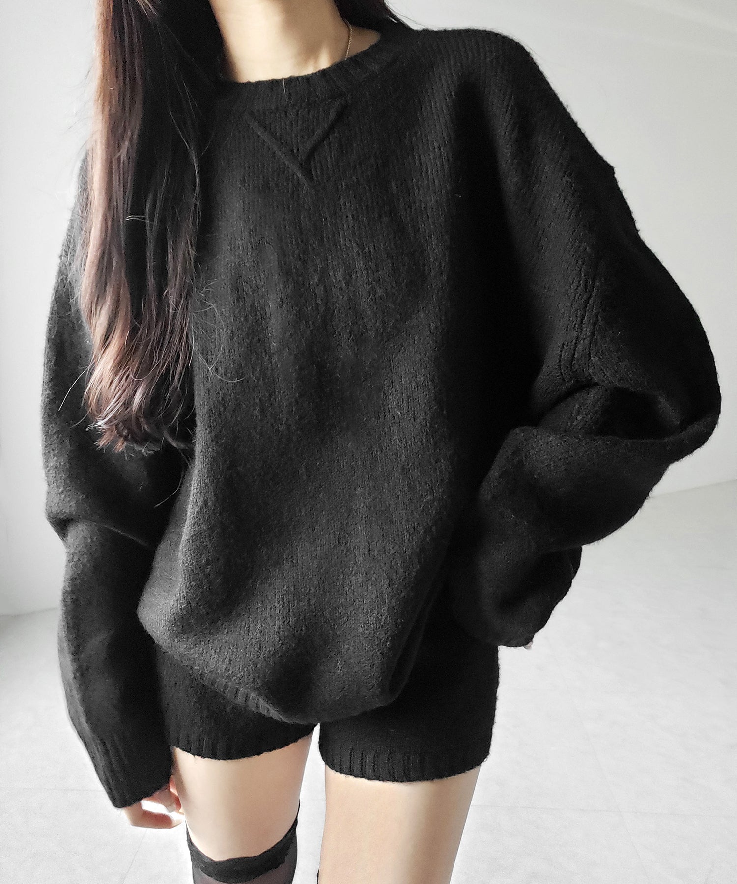 【 ニットセットアップ 】フラッフィーオーバーサイズニット + ニットショートパンツ SET / fluffy over size knit + knit short pants SET