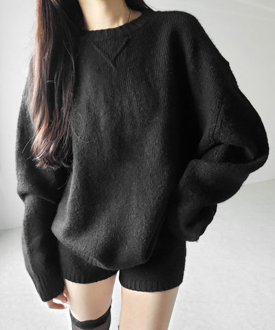 【 ニットセットアップ 】フラッフィーオーバーサイズニット + ニットショートパンツ SET / fluffy over size knit + knit short pants SET