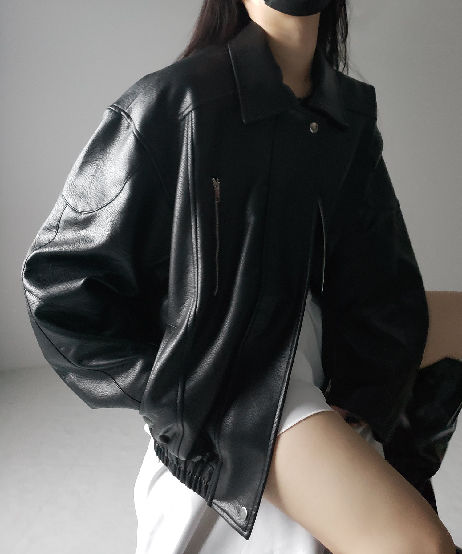 【 2color 】ヴィンテージライクボリュームスリーブフェイクレザーブルゾン / vintage like volume sleeve fake leather blouson