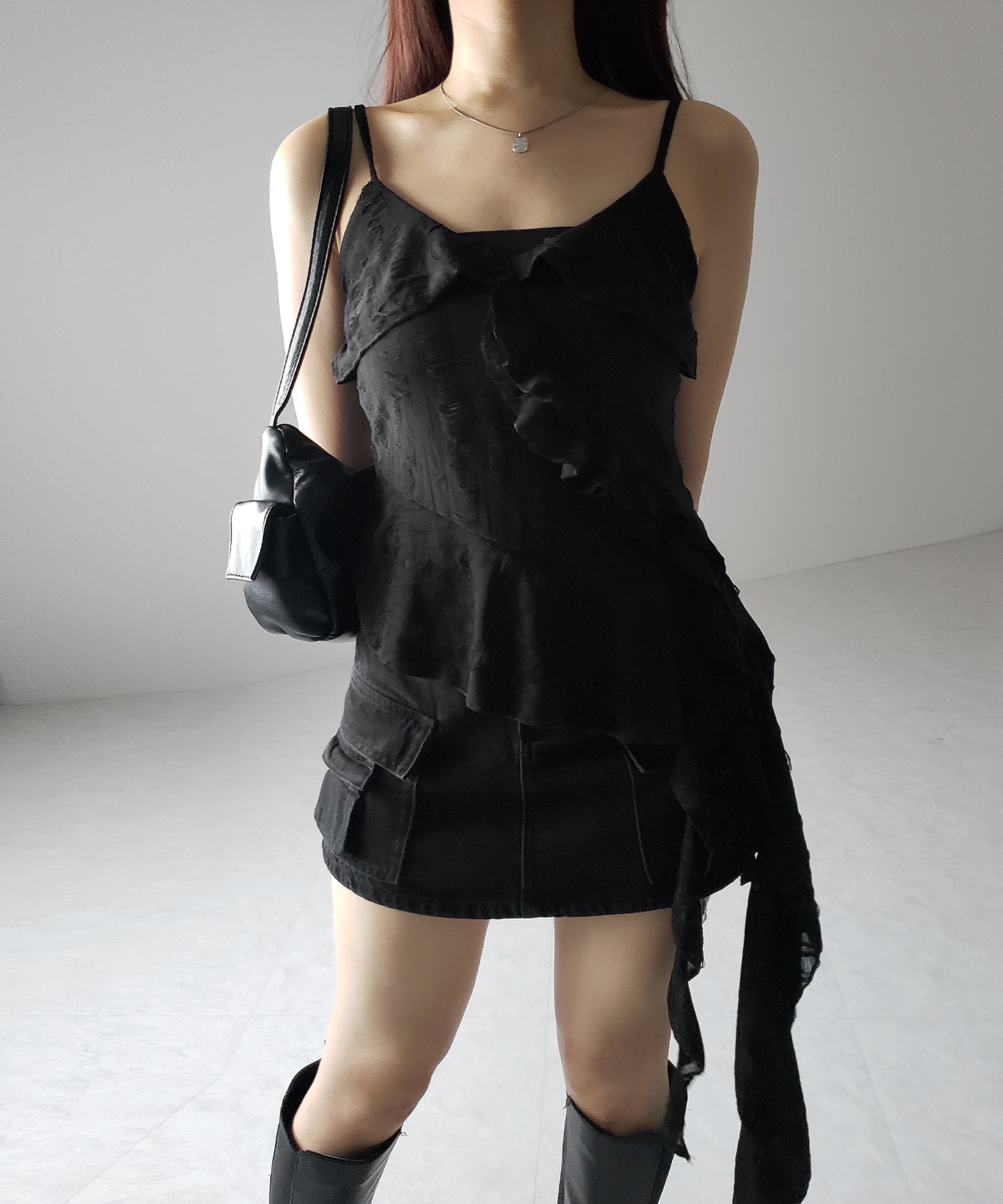 アシンメトリーダメージフリルキャミソール / asymmetry damage frill camisole
