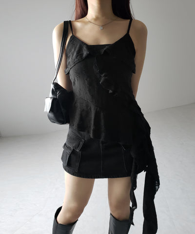 アシンメトリーダメージフリルキャミソール / asymmetry damage frill camisole