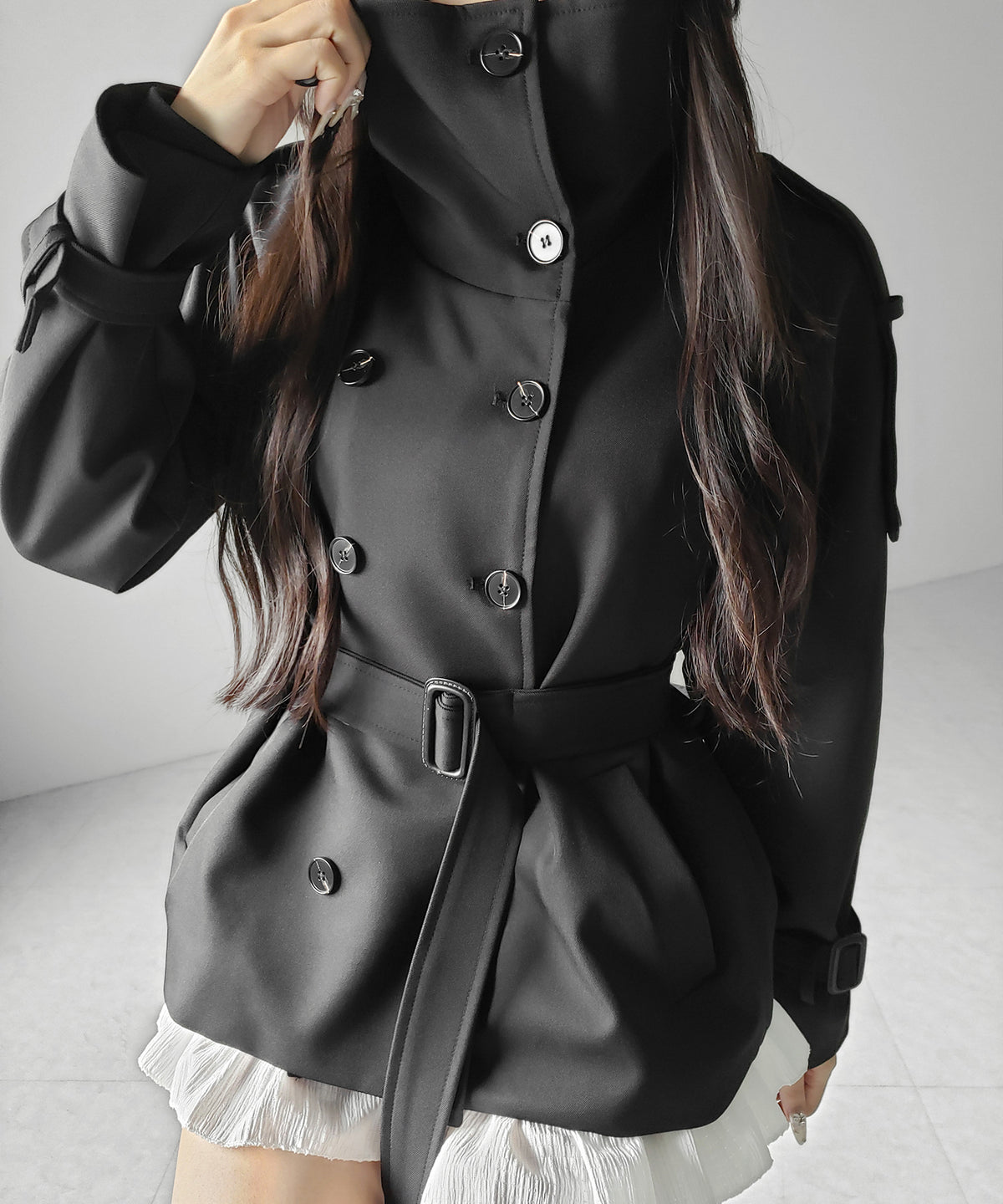 2WAYスタンドカラーミドルトレンチコート / 2WAY stand collar middle trench coat