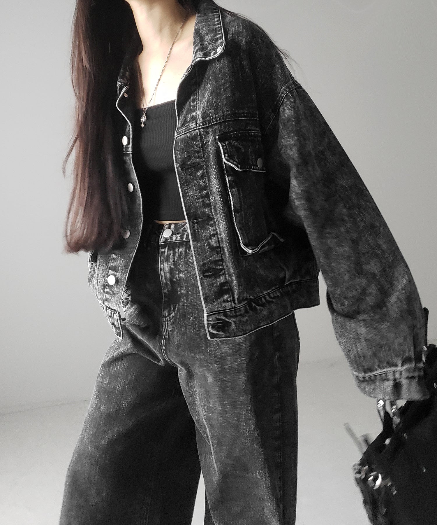 【 セットアップ着用可能 】ヴィンテージケミカルブリーチストレートワイドデニム / vintage chemical bleach straight wide denim