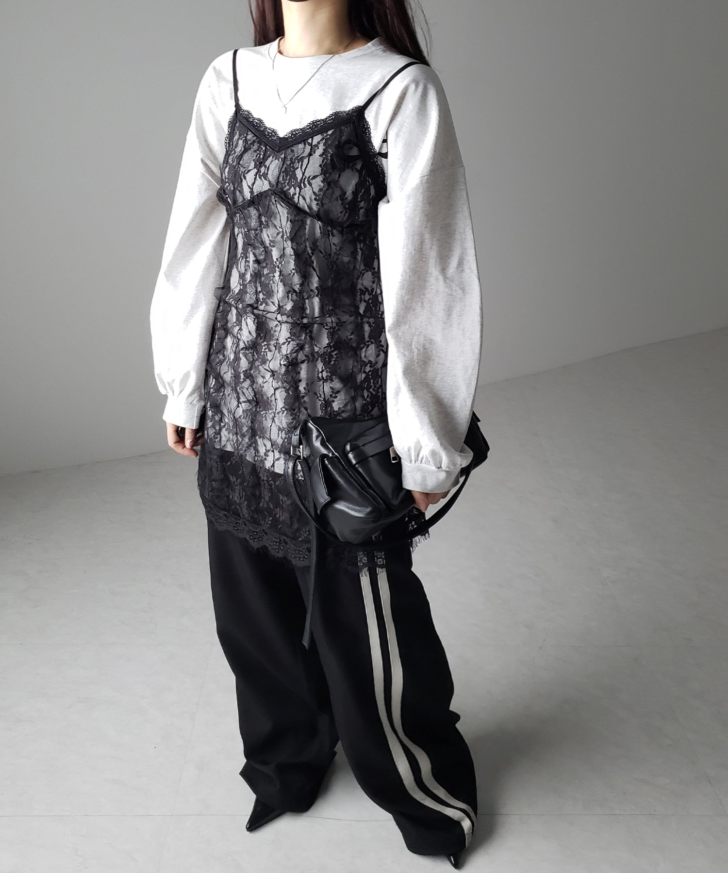 チュールドッキングレースチュニックキャミソール / tulle docking lace tunic camisole