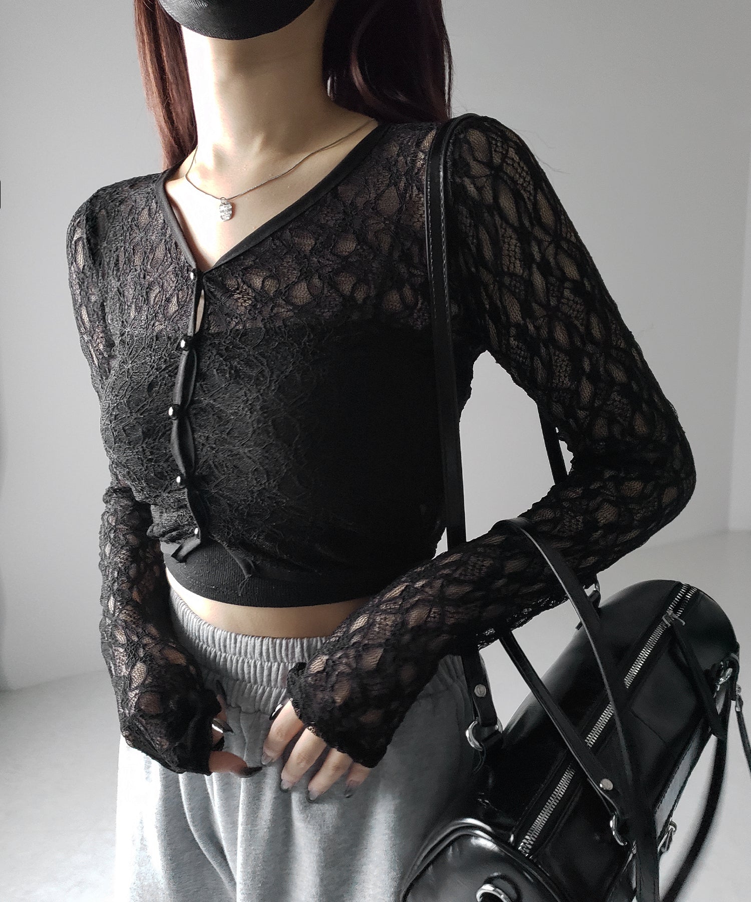 【 2color 】フロントボタンショートレースカーディガン / front button short lace cardigan
