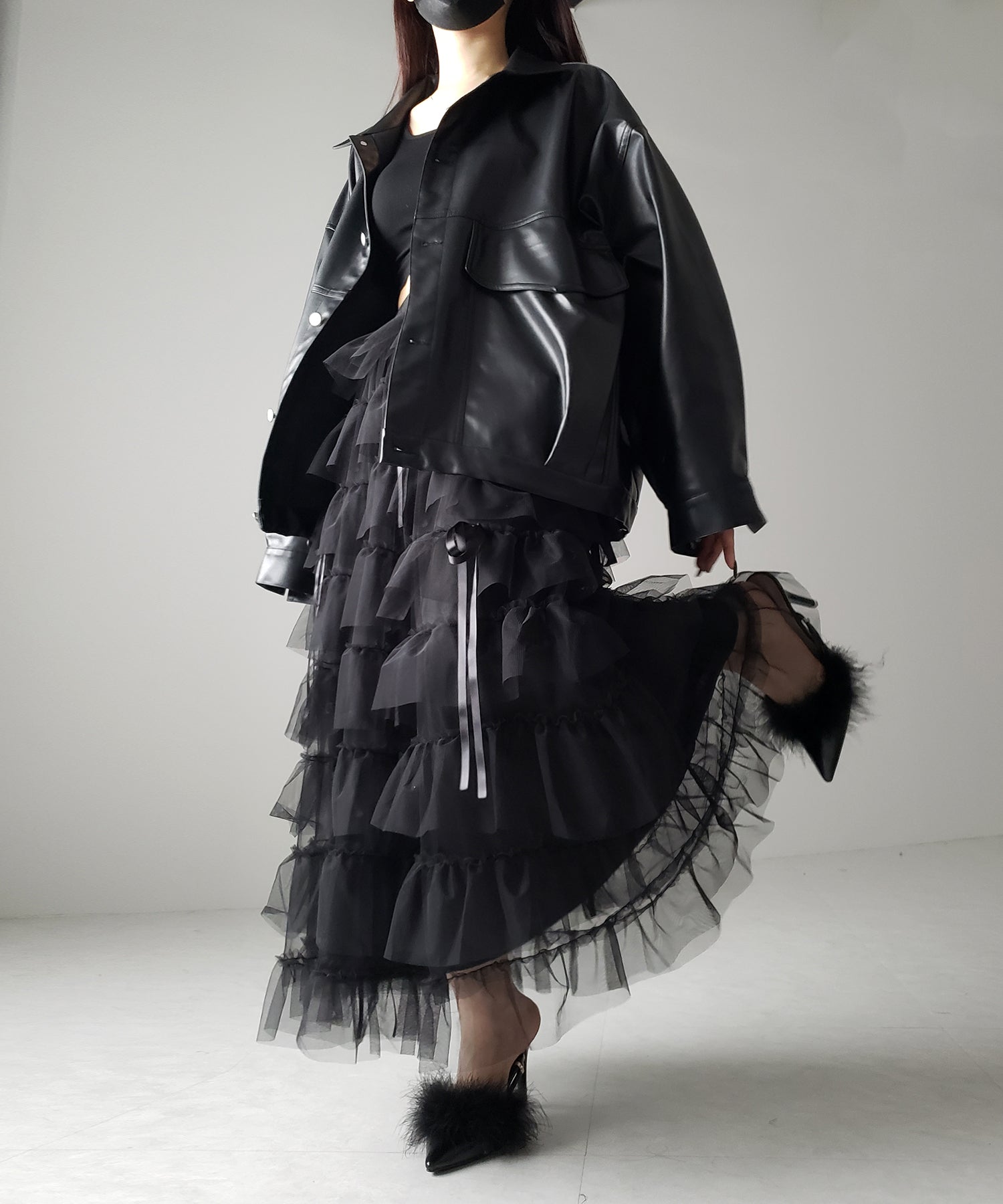 【 新色ピンク追加!/5color 】ストラップリボンバレエコアチュールスカート /strap ribbon ballet core tulle skirt