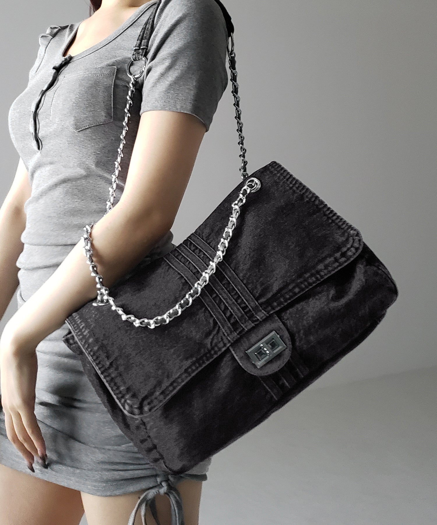 センターラインウォッシュデニムショルダーバッグ / centerline washed denim shoulder bag