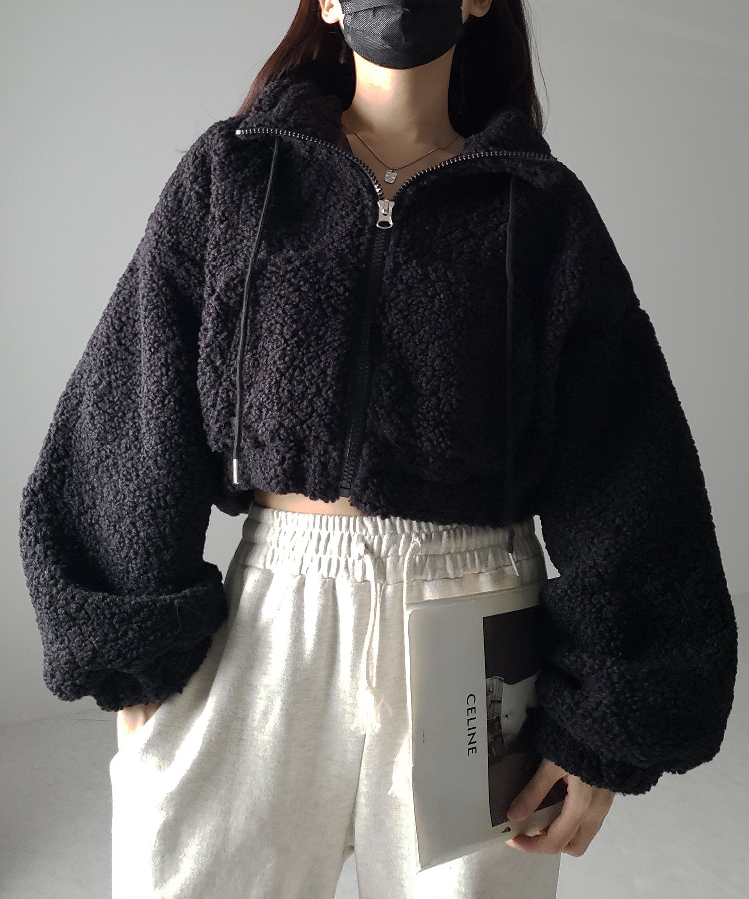 【 2color 】ジップアップハイネックショートボアブルゾン