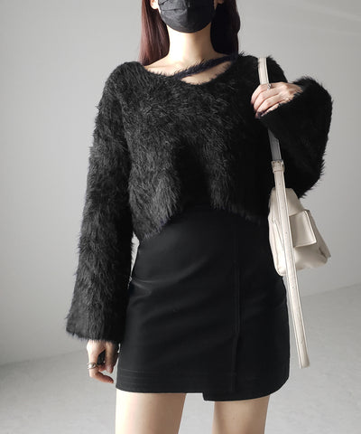 カットアウトショートシャギーニット