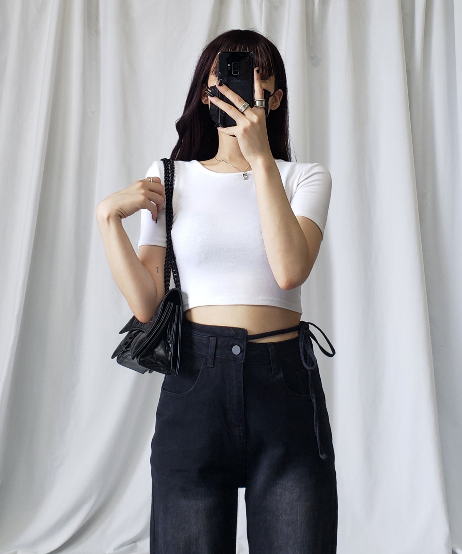 【 4color 】カットアウトサイドリボンウォッシュストレートデニム