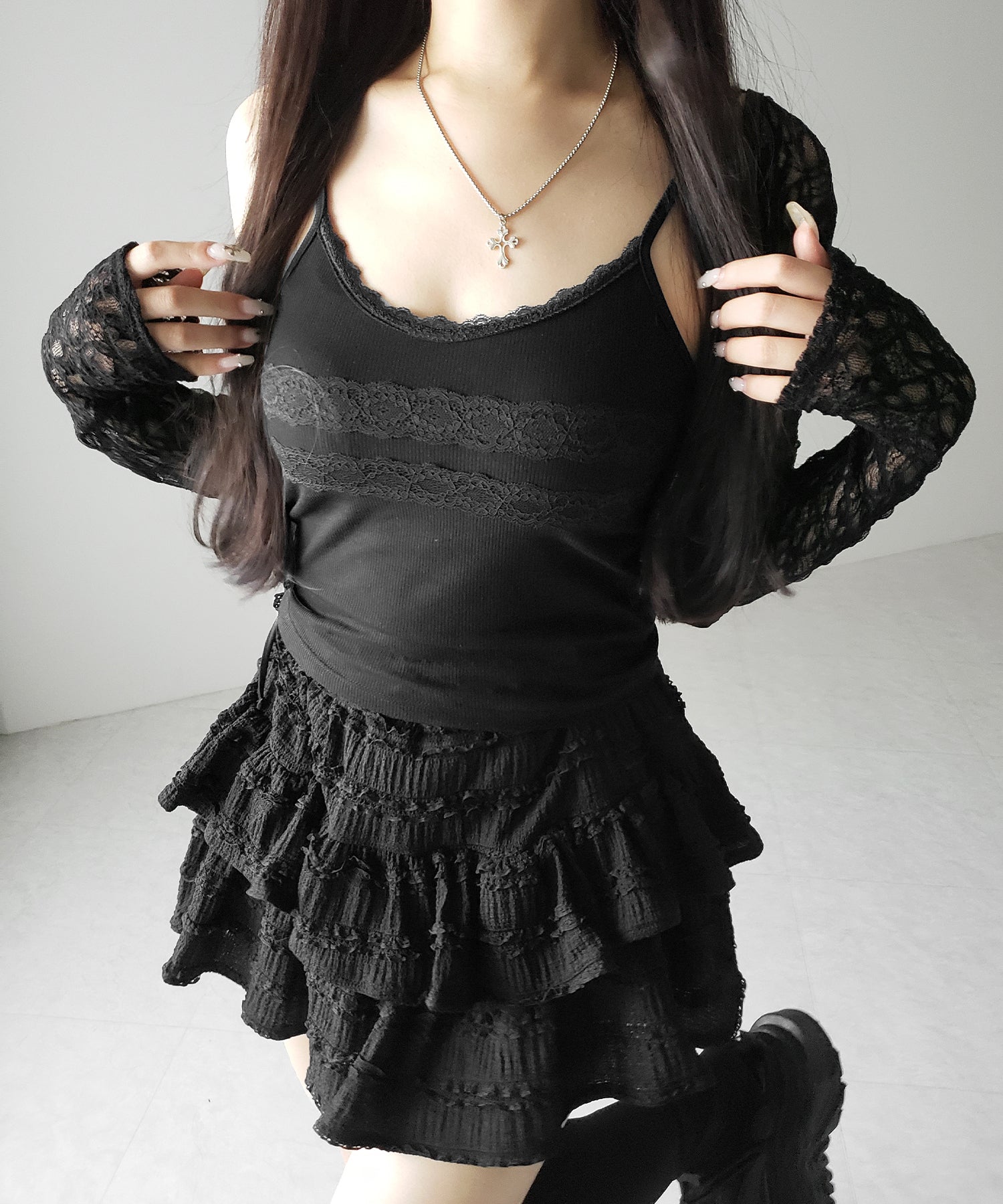 【 3color 】ダブルレース切替リブキャミソール / double lace switching ribbed camisole