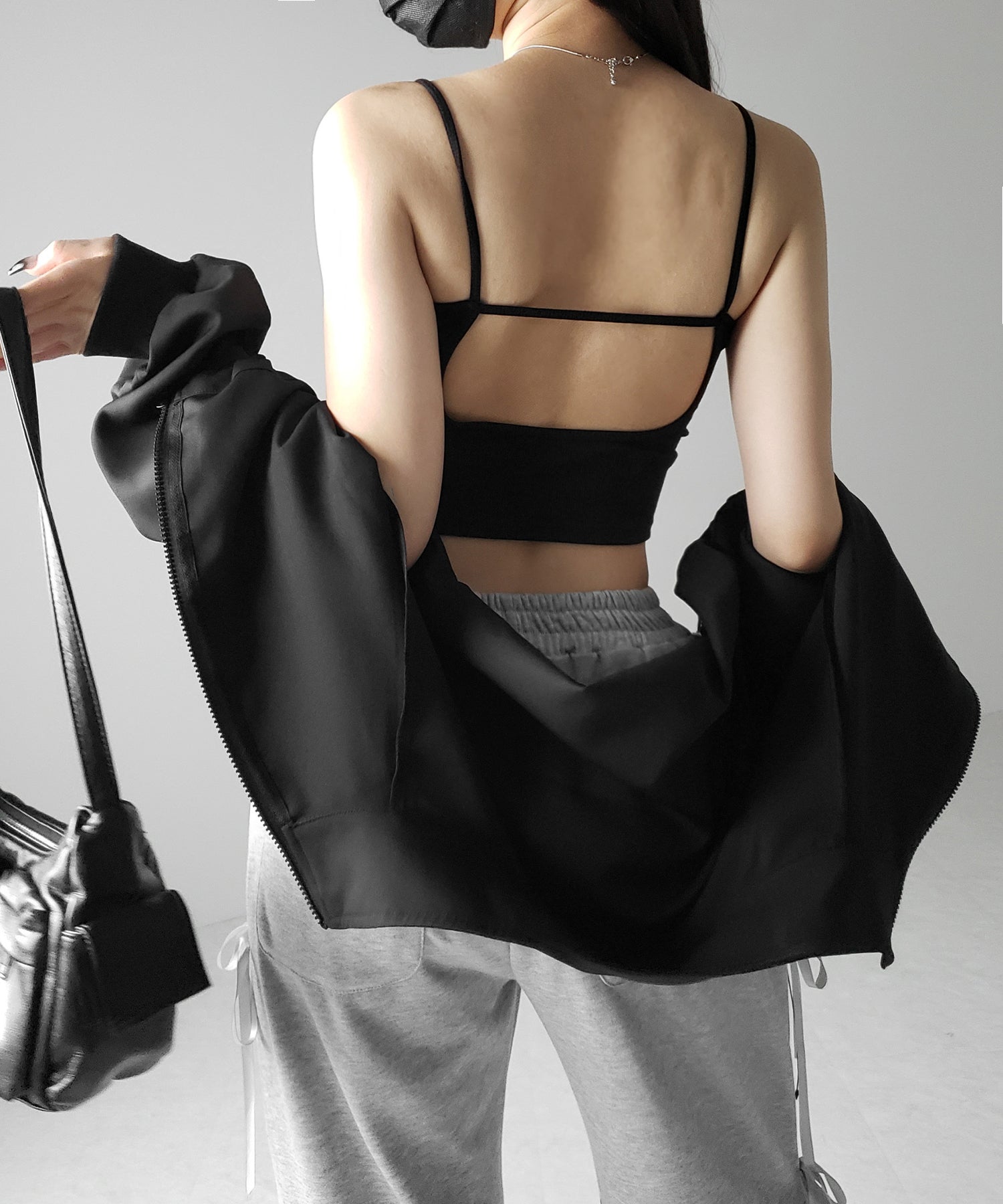 【 カップ付き 】フロントボタンヘンリーネックショートリブキャミソール / front button henry neck short rib camisole