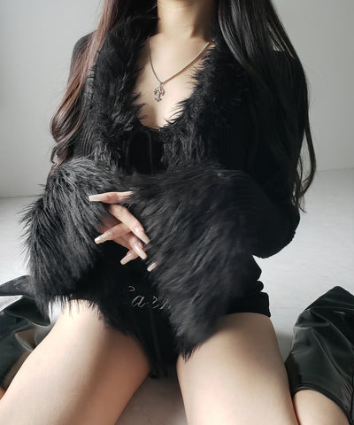 シャギーファードッキングリブニットカーディガン / shaggy fur docking rib knit cardigan