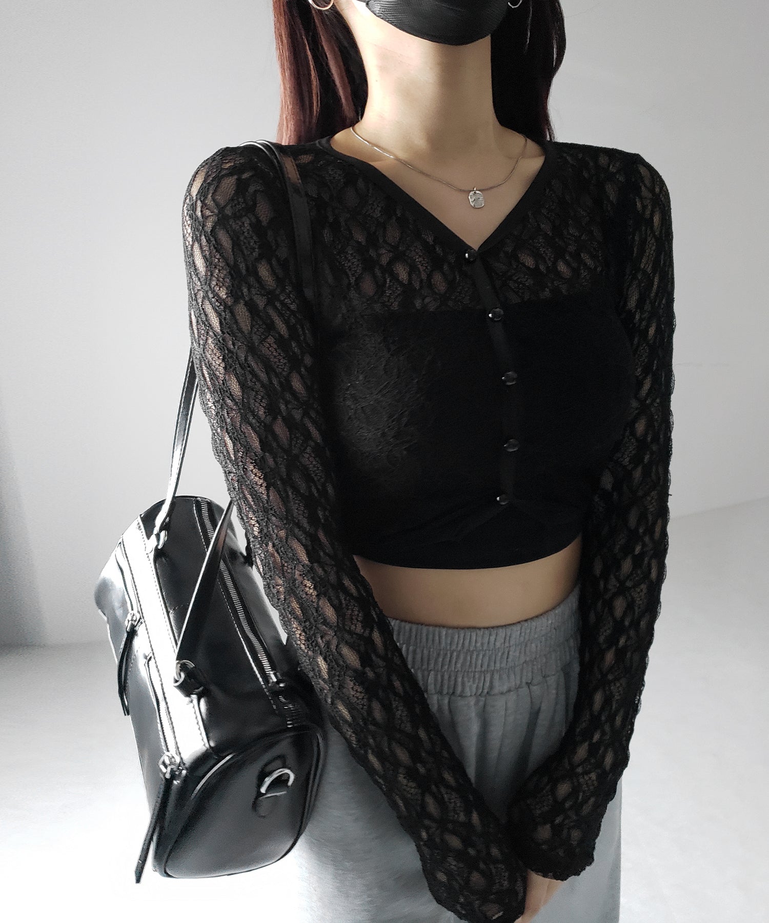 【 2color 】フロントボタンショートレースカーディガン / front button short lace cardigan
