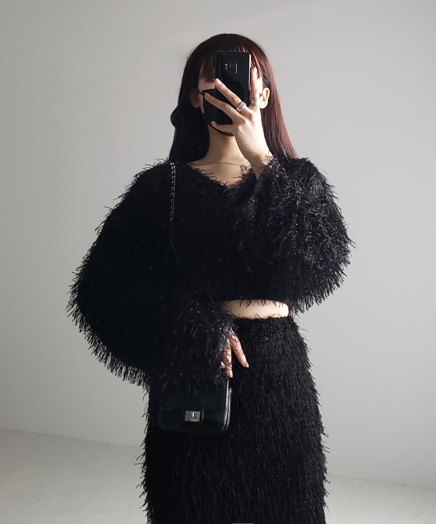 【 セットアップ可能 】シャギーフリンジショートカーディガン /shaggy fringe short cardigan