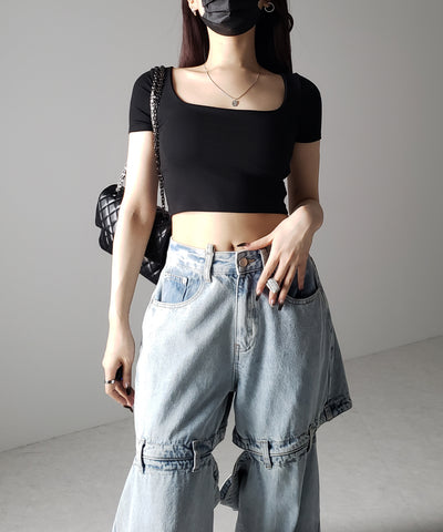 【 カップ付き 】スクエアネックショートちびTシャツ