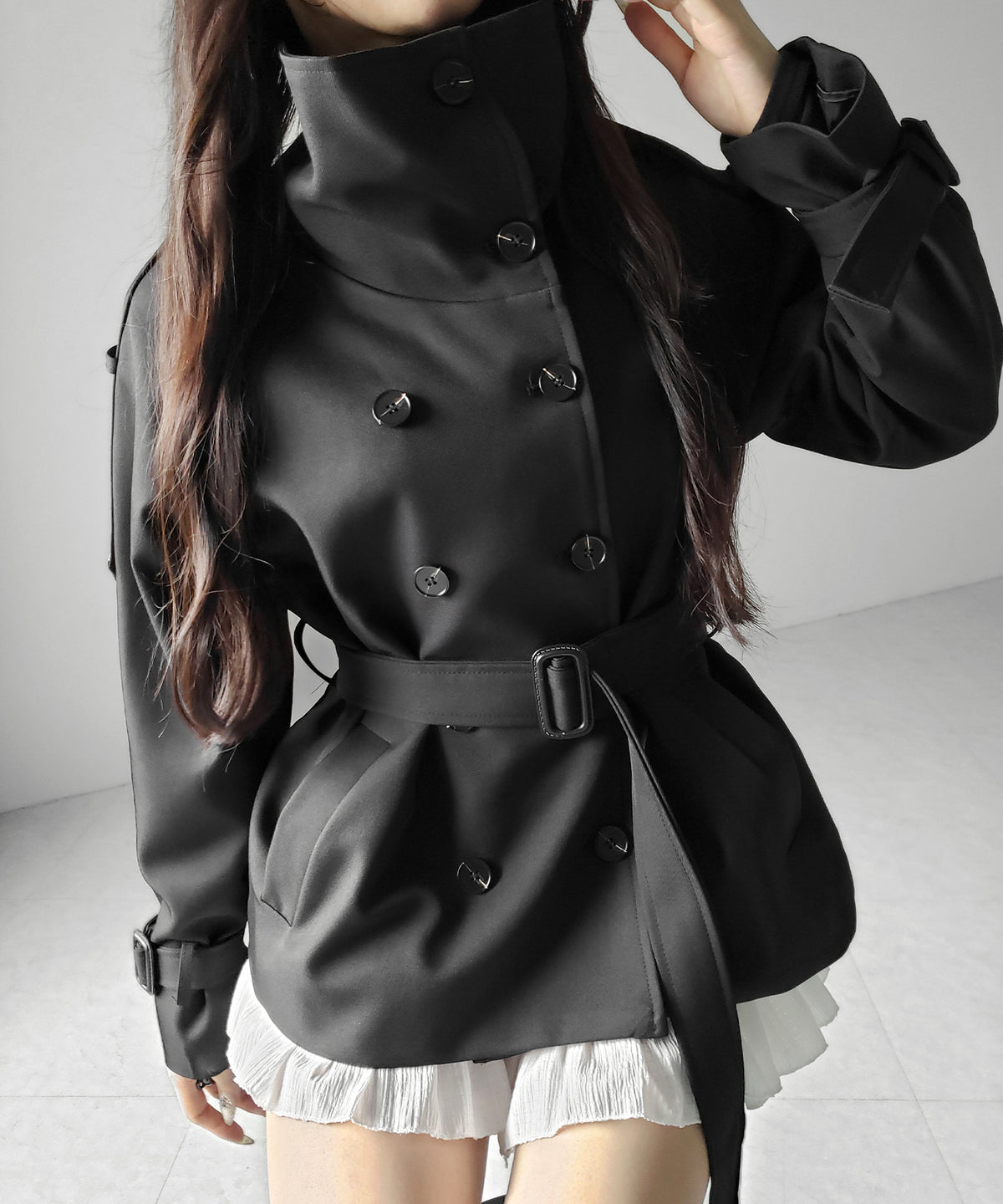 2WAYスタンドカラーミドルトレンチコート / 2WAY stand collar middle trench coat