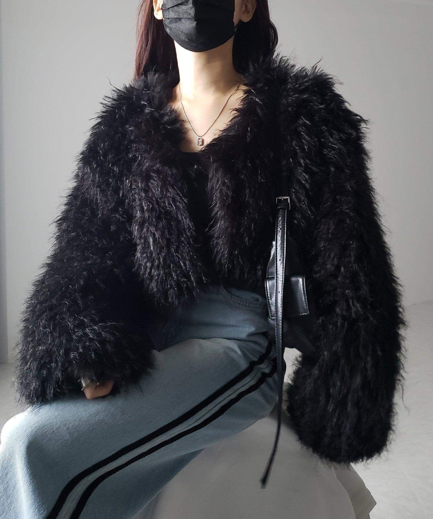 【 5color 】シャギーファーノーカラーボリュームショートコート/ shaggy fur nocollar volume short coat
