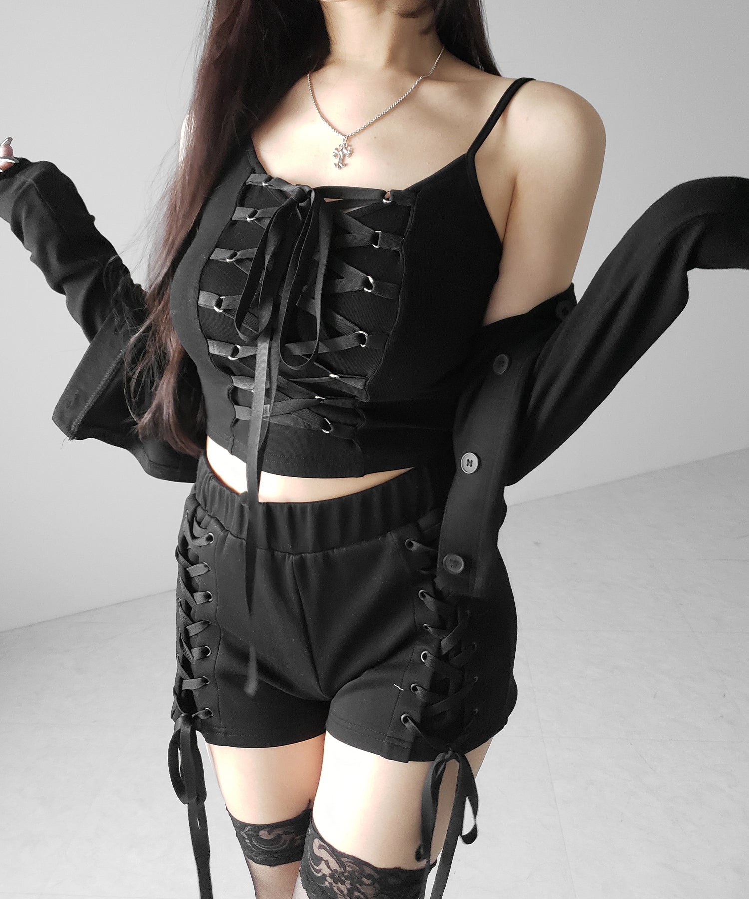 【 2WAY 】レースアップコルセットリボンチョーカーキャミソール / lace up corset ribbon choker camisole