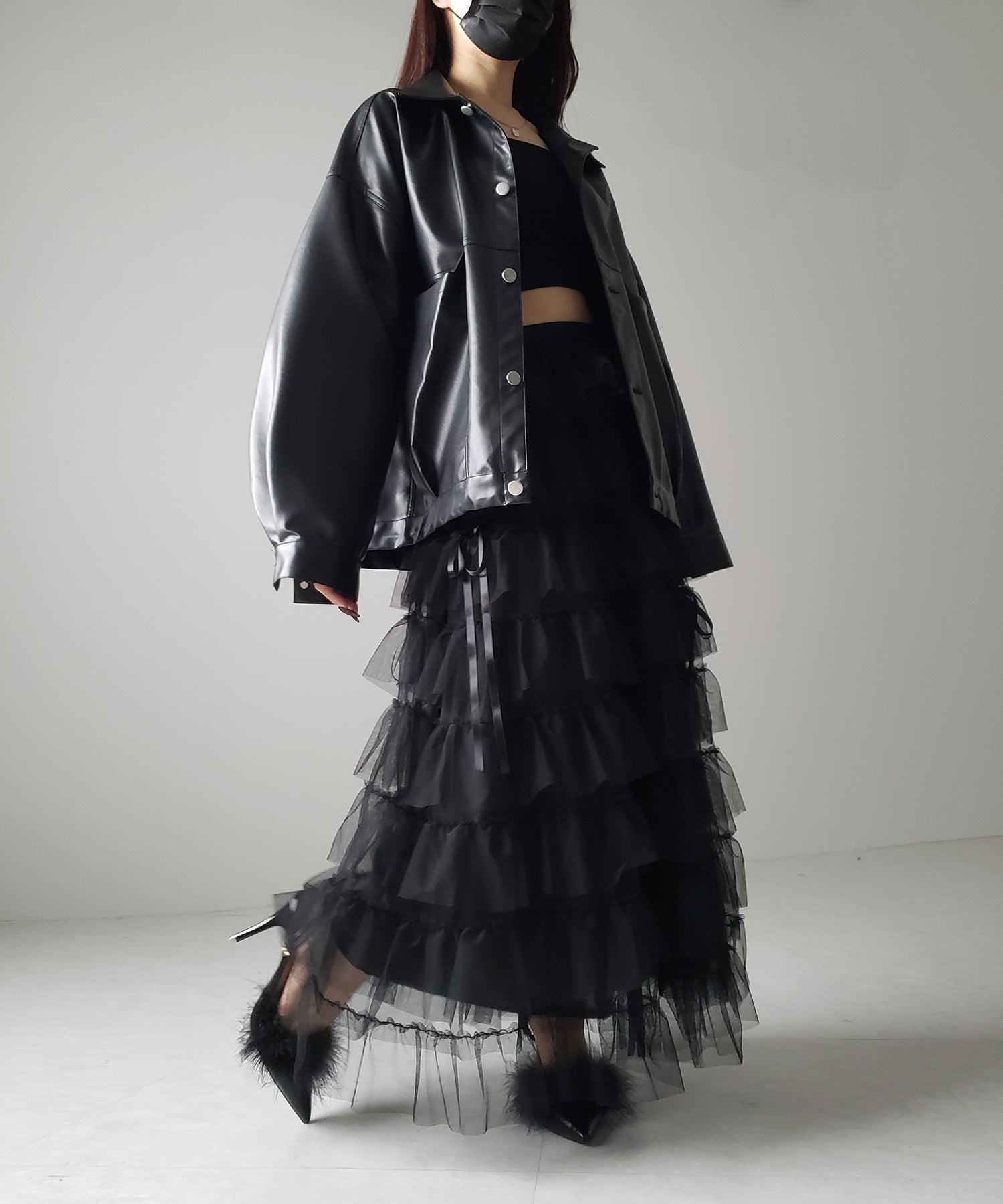 【 4color 】ストラップリボンバレエコアチュールスカート /strap ribbon ballet core tulle skirt