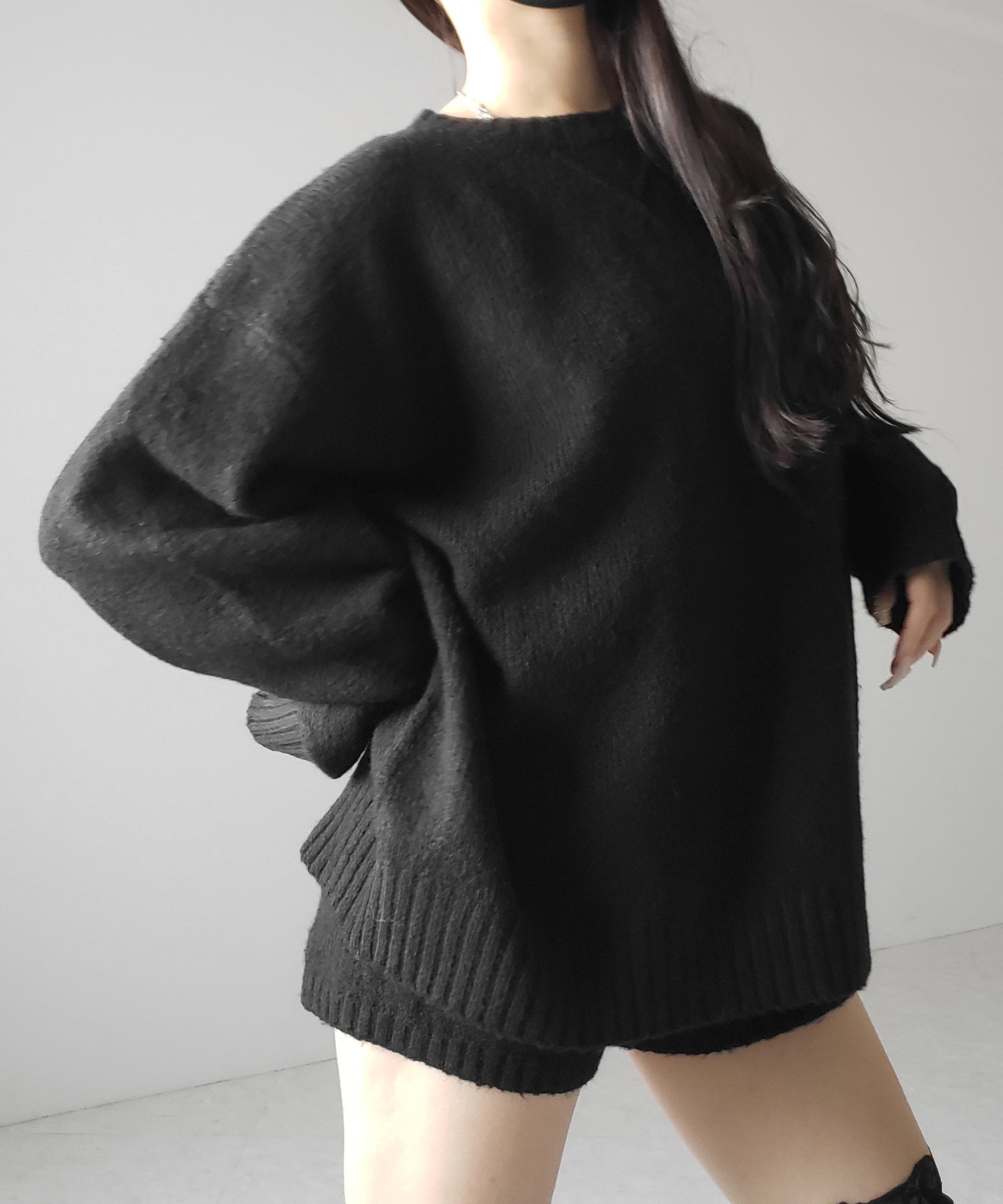 【 ニットセットアップ 】フラッフィーオーバーサイズニット + ニットショートパンツ SET / fluffy over size knit + knit short pants SET
