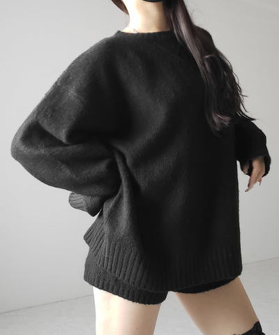 【 ニットセットアップ 】フラッフィーオーバーサイズニット + ニットショートパンツ SET / fluffy over size knit + knit short pants SET