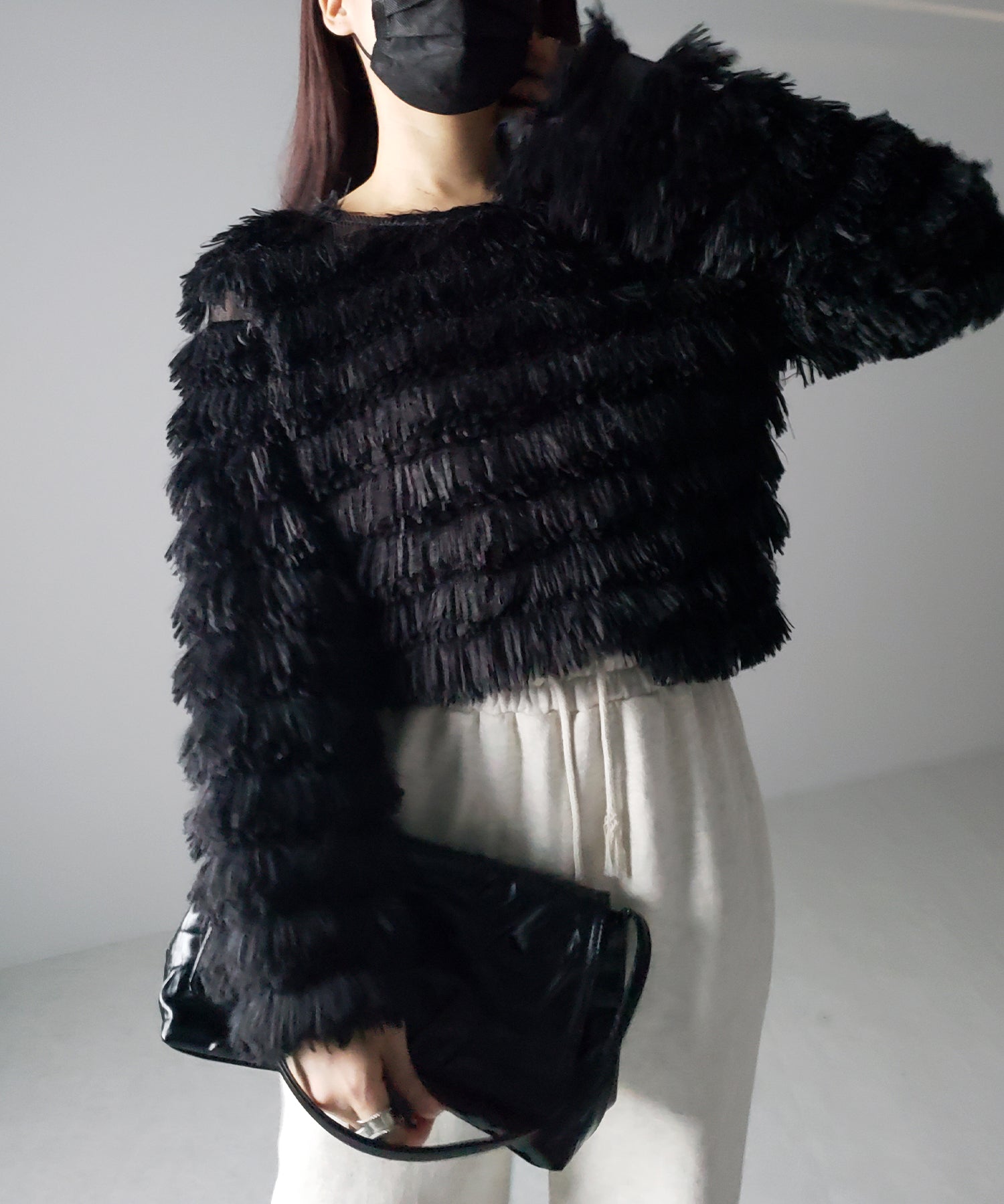 【 4color 】シャギーファーフリンジオーバートップス /shaggy fur fringe over tops
