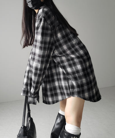 ビッグシルエットブラックチェックネルシャツ / big silhouette black check flannel shirt