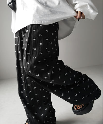 リボンプリントワイドイージーパンツ / ribbon print wide easy pants