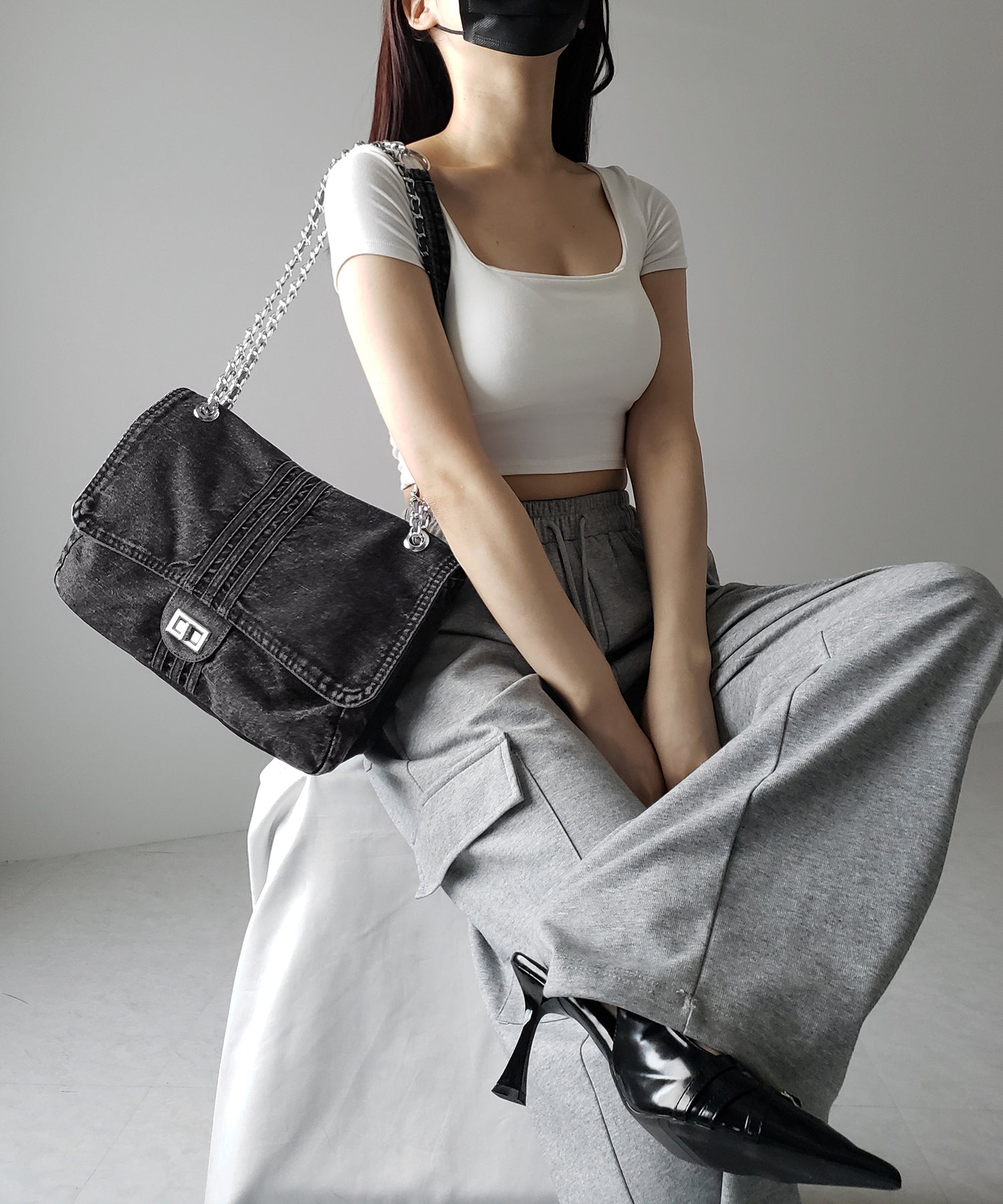 【 2color 】センターラインウォッシュデニムショルダーバッグ / centerline washed denim shoulder bag