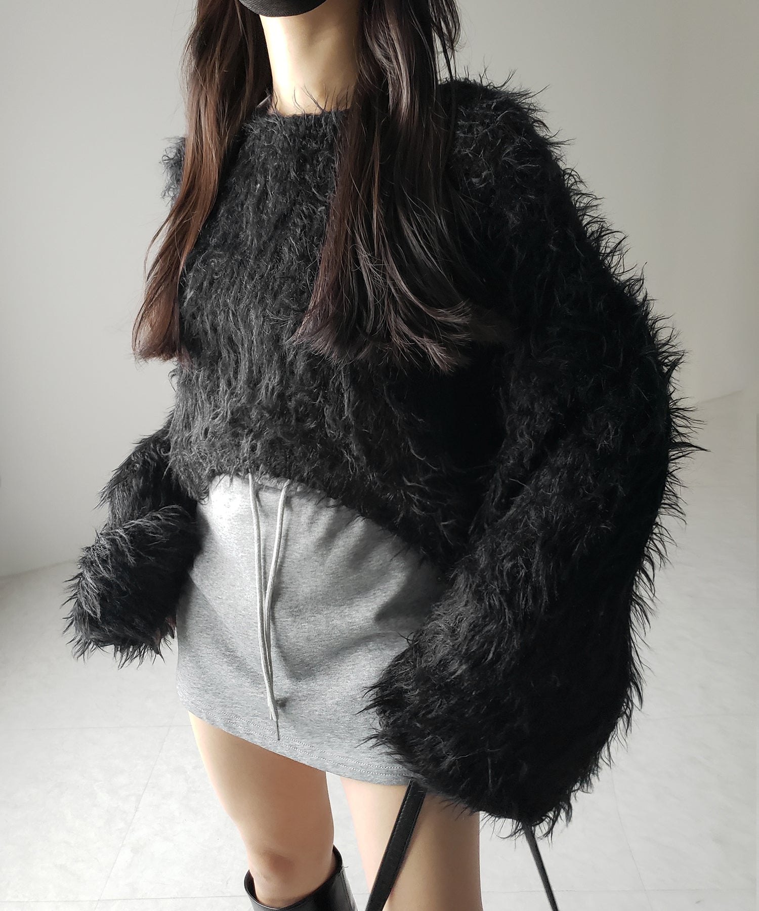【 選べる6色展開 】フラッフィーシャギールーズショートニット / fluffy shaggy loose short knit
