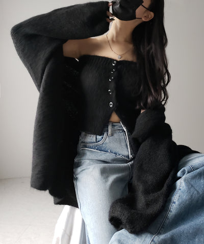 【 2点セット 】ニットボタンビスチェ +ロングカーディガンセット / knit button bustier + long cardigan set
