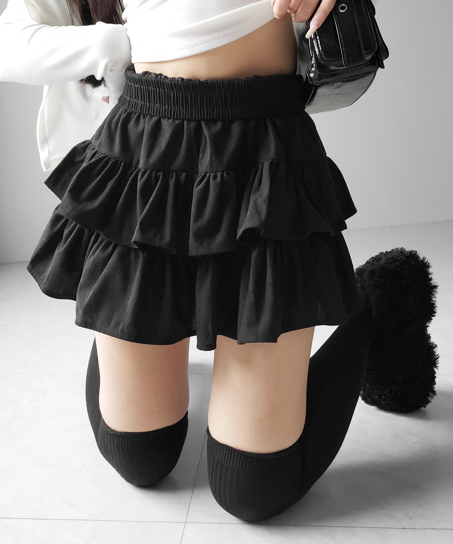 【 無地 or レオパードから選べる / インパン裏地付 】コーデュロイティアードフリルミニスカート / corduroy tiered frill mini skirt