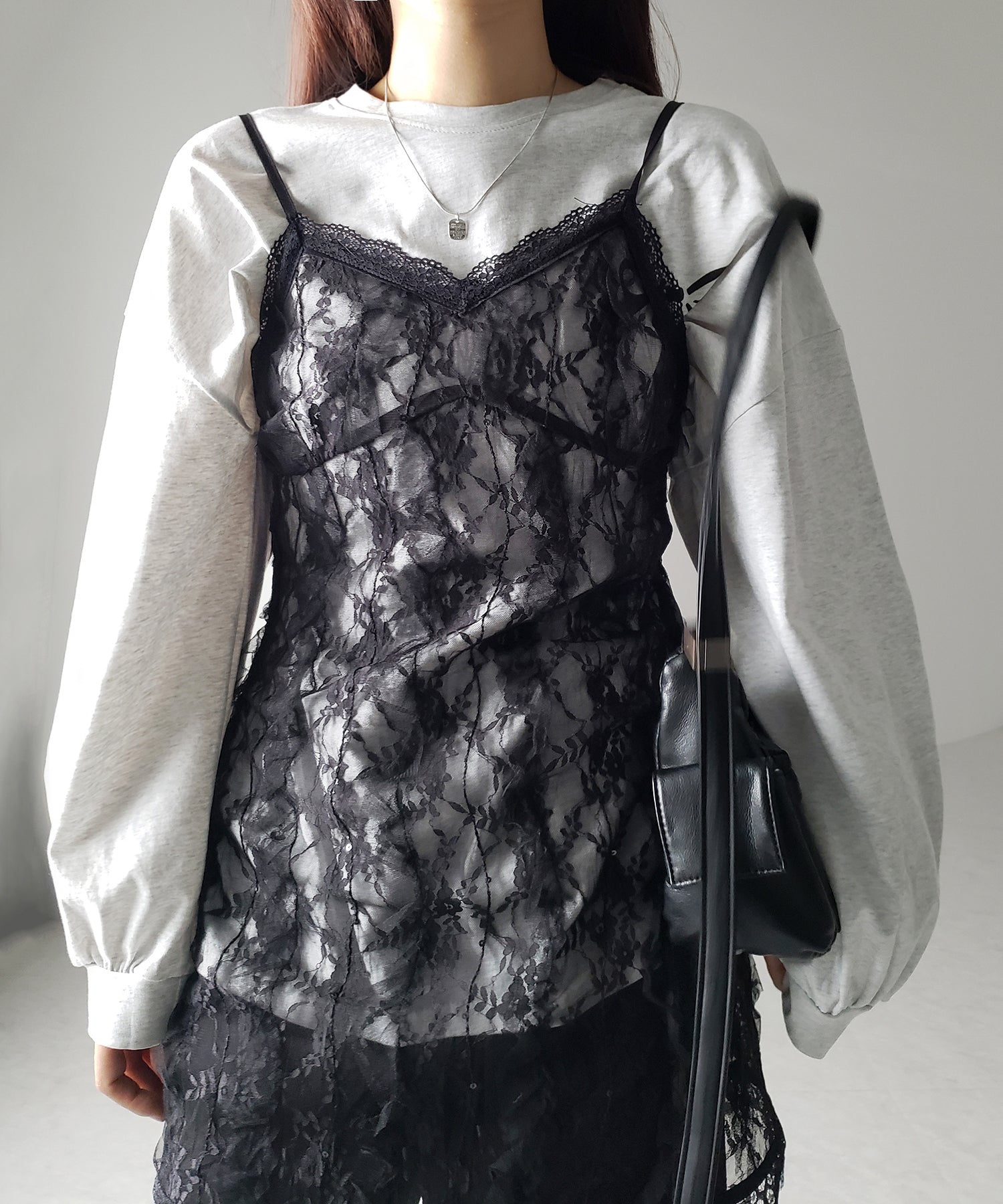 【 2color 】チュールドッキングレースチュニックキャミソール / tulle docking lace tunic camisole