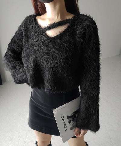 カットアウトショートシャギーニット