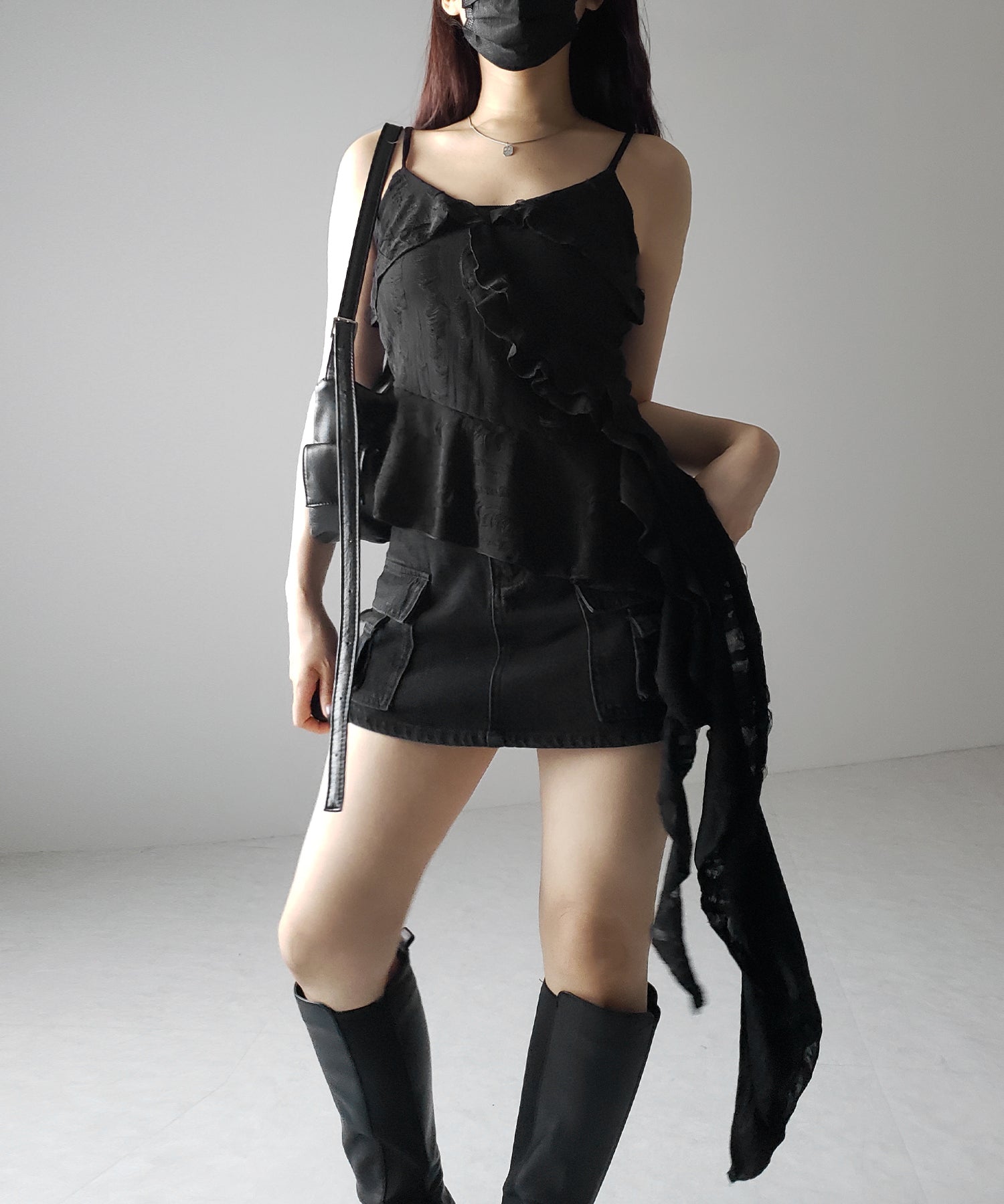 アシンメトリーダメージフリルキャミソール / asymmetry damage frill camisole