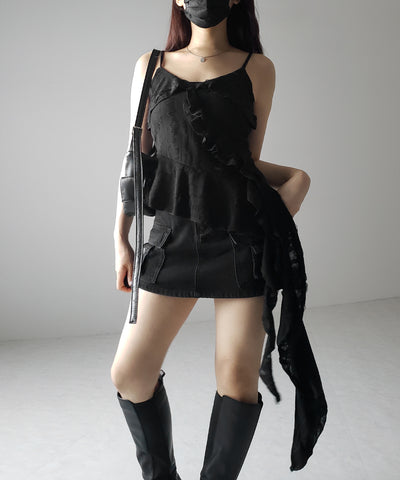 アシンメトリーダメージフリルキャミソール / asymmetry damage frill camisole