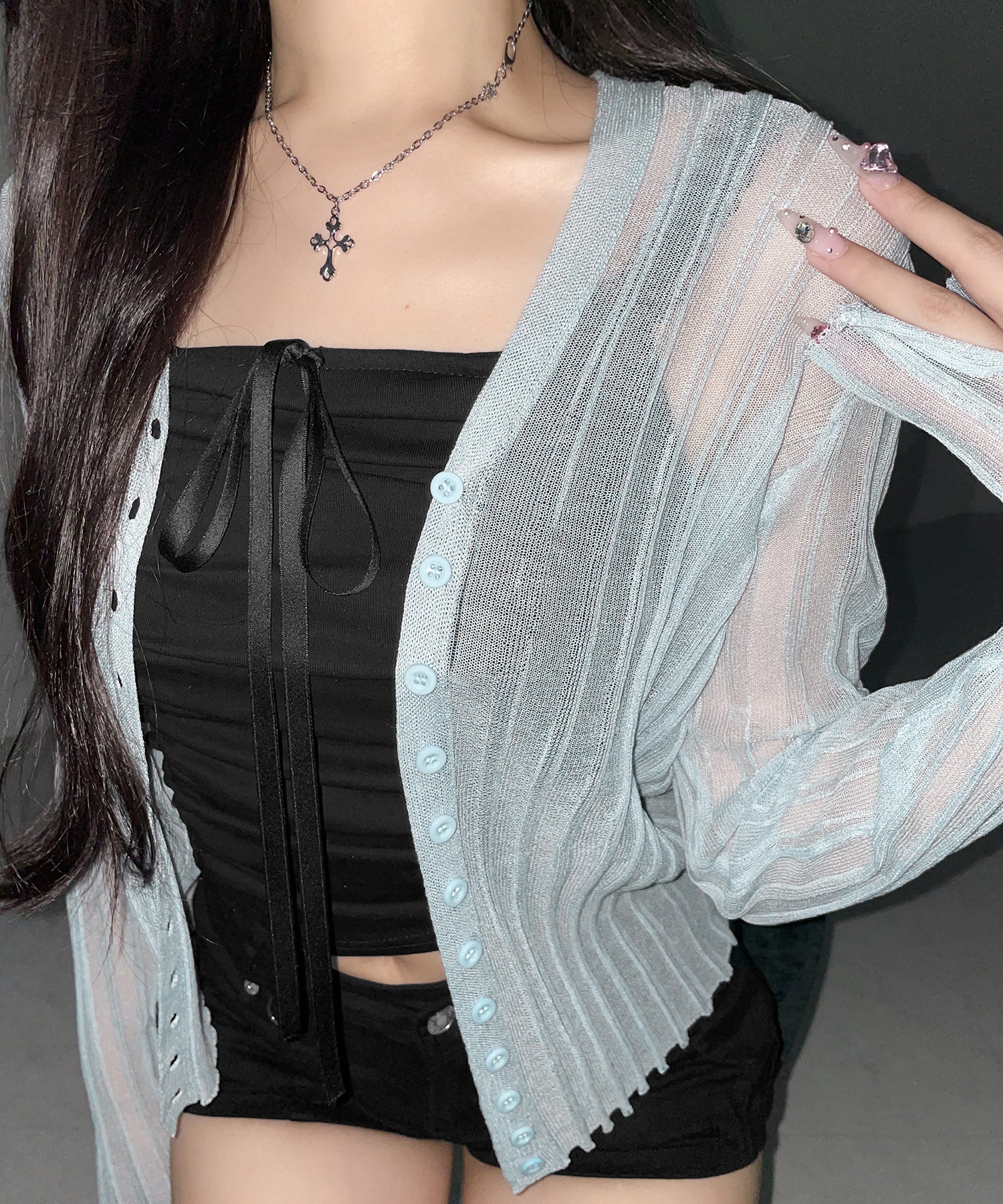 シアーリブニットカーディガン / sheer lib knit cardigan