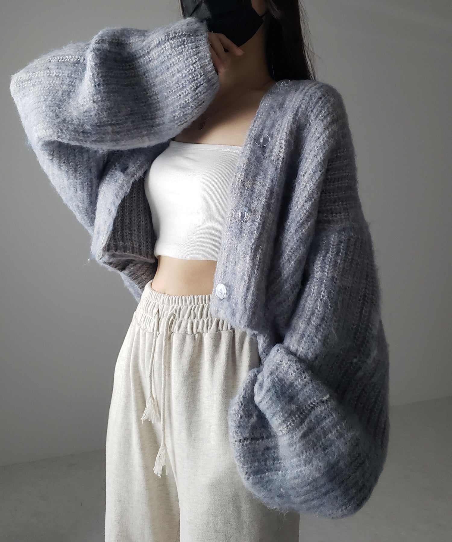 ボリュームワイドスリーブショートシャギーニットカーディガン / volume wide sleeve short shaggy knit cardigan