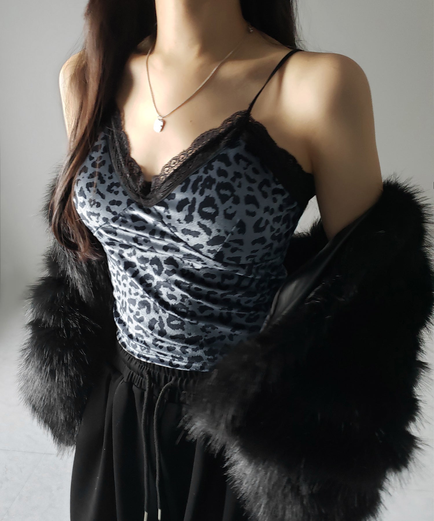 【 カップ付き 】レオパードベロアレースキャミビスチェ / reopard velor lace camisole bustier