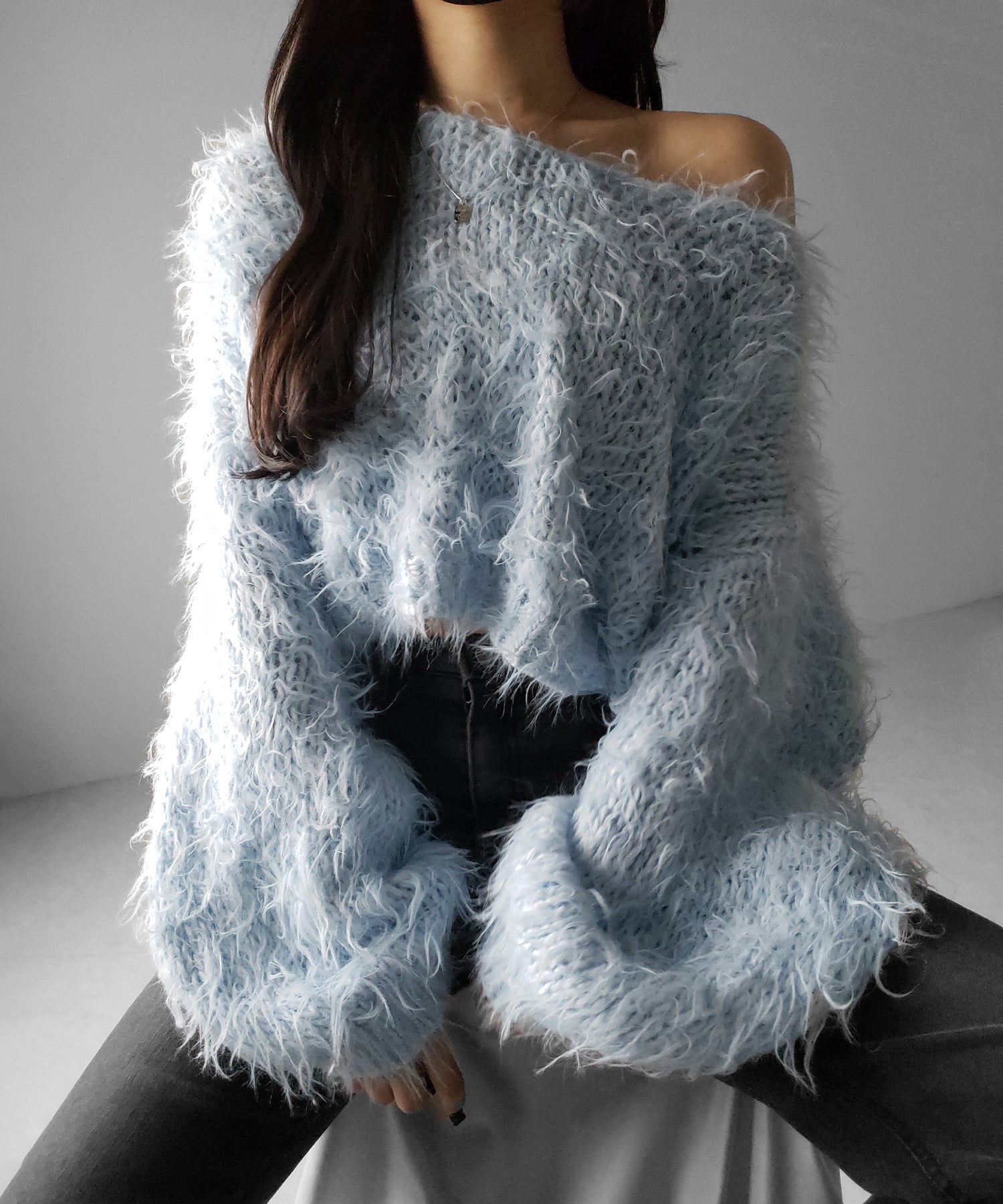 【 選べる6色展開 】フラッフィーシャギールーズショートニット / fluffy shaggy loose short knit